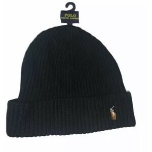 Men’s POLO RALPH LAUREN Wool Blend Black Beanie Cap Embroidered Pony Hat PP0054